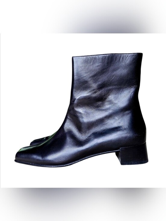 Salvatore Ferragamo Shoes - Vintage Y2K Salvatore Ferragamo Black Leather Square Toe Ankle Boots Size 7.5 B